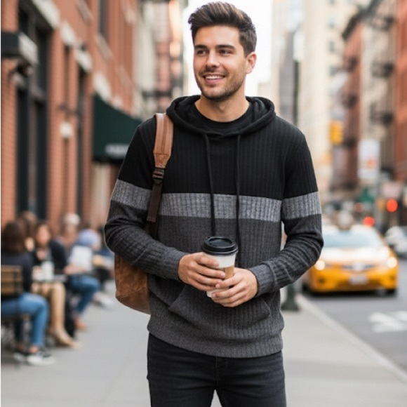 Vislily Other - Men’s Black and Gray Hooded Sweater